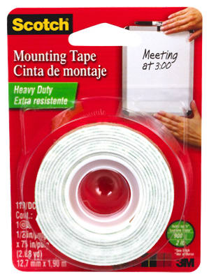 Scotch 110 Heavy-Duty Mounting Tape, 1/2" x 75", White