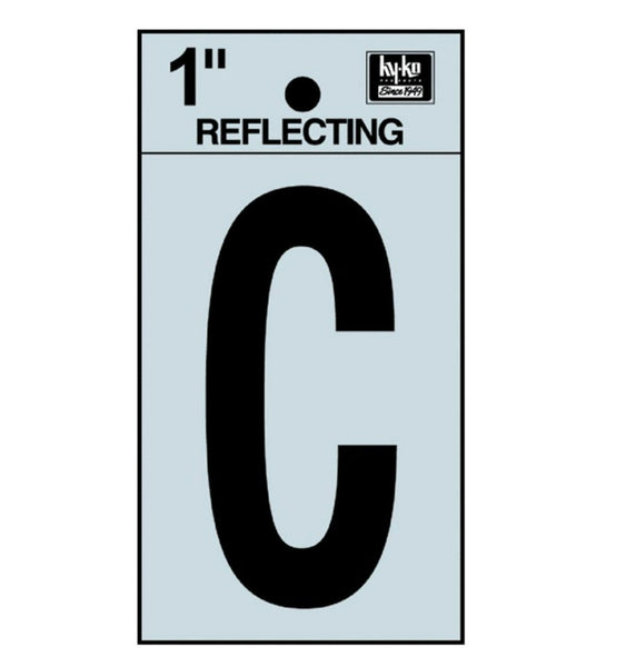 Hy-Ko RV-15/C Reflective Adhesive Vinyl Letter C Sign, 1", Black/Silver