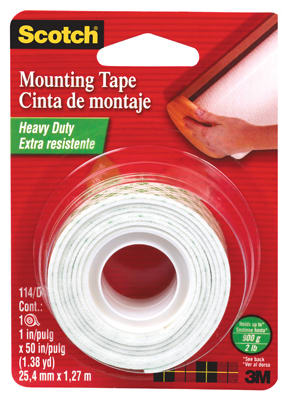 Scotch 114 Heavy Duty Mounting Tape, 1" x 50", White