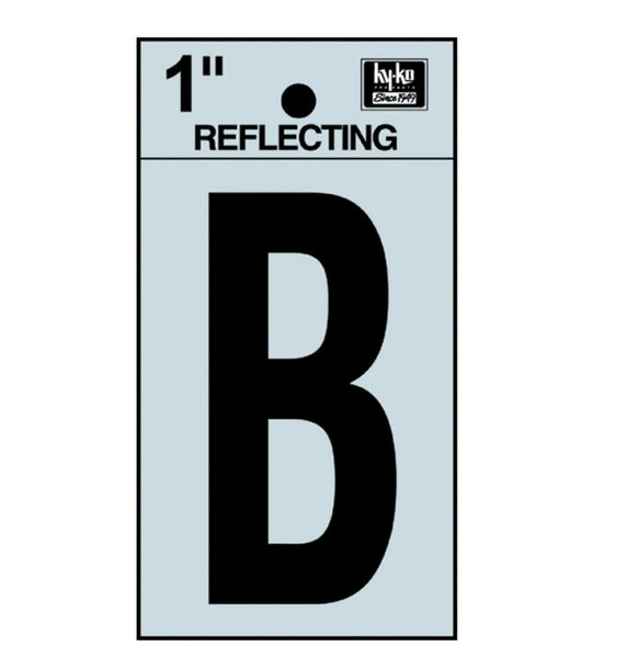 Hy-Ko RV-15/B Reflective Adhesive Vinyl Letter B Sign, 1", Black/Silver