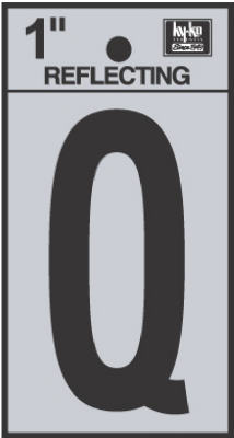 Hy-Ko RV-15/Q Reflective Adhesive Vinyl Letter Q Sign, 1", Black/Silver