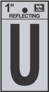 Hy-Ko RV-15/U Reflective Adhesive Vinyl Letter U Sign, 1", Black/Silver