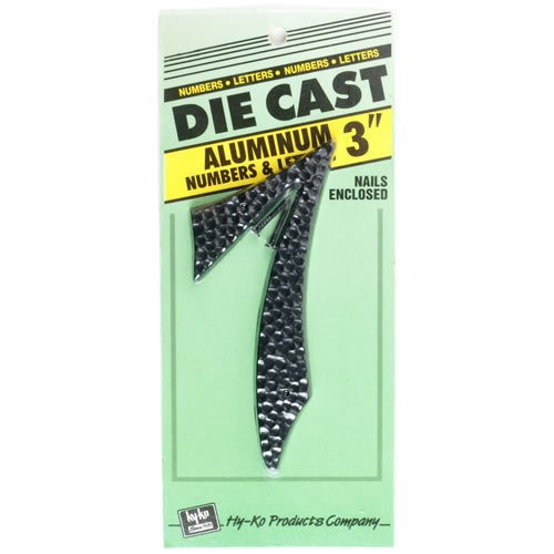 Hy-Ko DC-3/7 Die-Cast Aluminum Number 7 Sign With Nails, 3-1/2", Black
