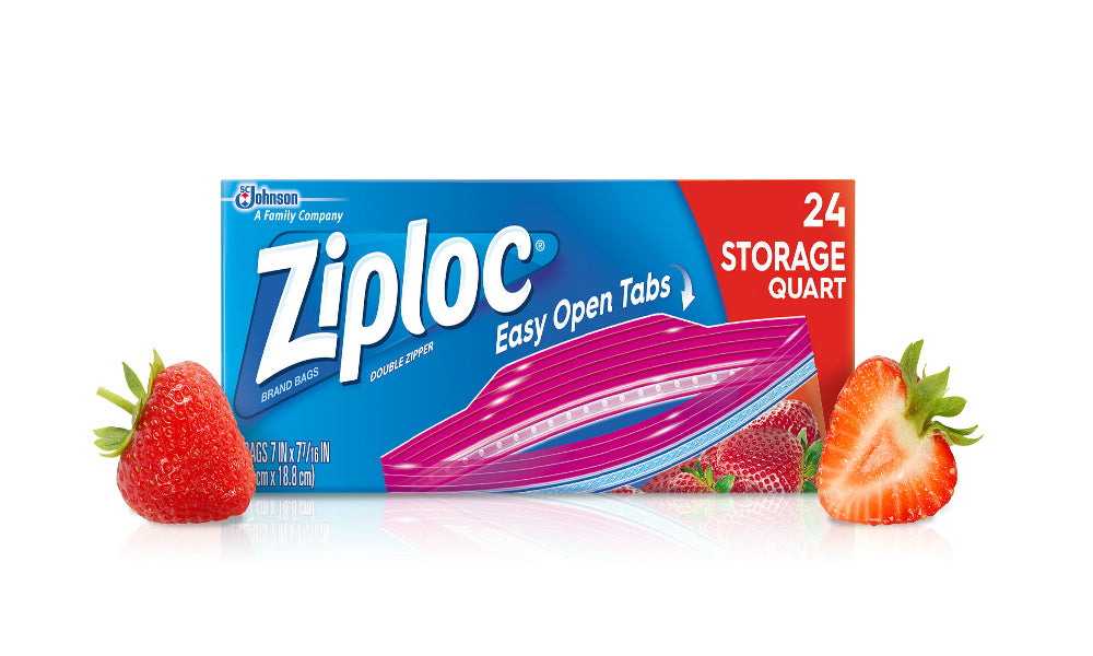 Ziploc® 00330 Double Zipper Storage Bags with Easy Open Tabs, Quart, 24-Count
