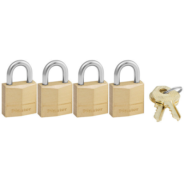 Master Lock 120Q Solid Brass Padlock, 3/4", 4-Pack