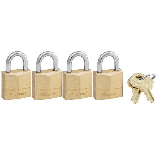 Master Lock 120Q Solid Brass Padlock, 3/4", 4-Pack