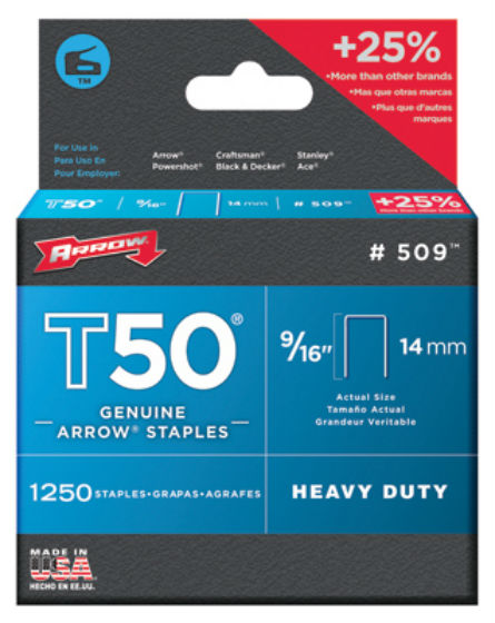 Arrow Fastener 50924 Heavy Duty Staple, 9/16" (1250-Pack)