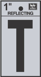 Hy-Ko RV-15/T Reflective Adhesive Vinyl Letter T Sign, 1", Black/Silver