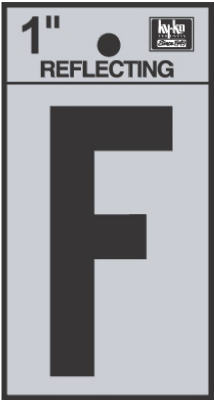 Hy-Ko RV-15/F Reflective Adhesive Vinyl Letter F Sign, 1", Black/Silver