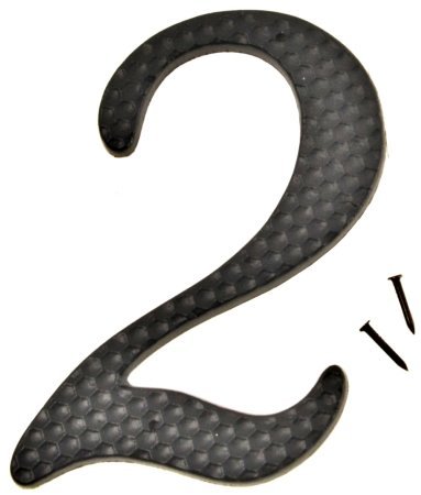 Hy-Ko DC-5/2 Die-Cast Aluminum Number 2 Sign with Nails, 4-1/2", Black