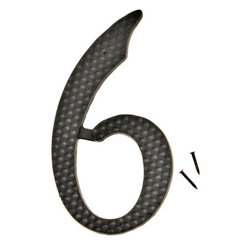 Hy-Ko DC-5/6 Die Cast Aluminum Number 6 Sign with Nails, 4-1/2", Black