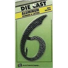 Hy-Ko DC-5/6 Die Cast Aluminum Number 6 Sign with Nails, 4-1/2", Black