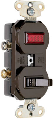 Pass & Seymour Combination Switch & Pilot Light, 15A, 120/125V, Brown