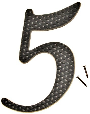 Hy-Ko DC-5/5 Die Cast Aluminum Number 5 Sign with Nails, 4-1/2 Inch, Black