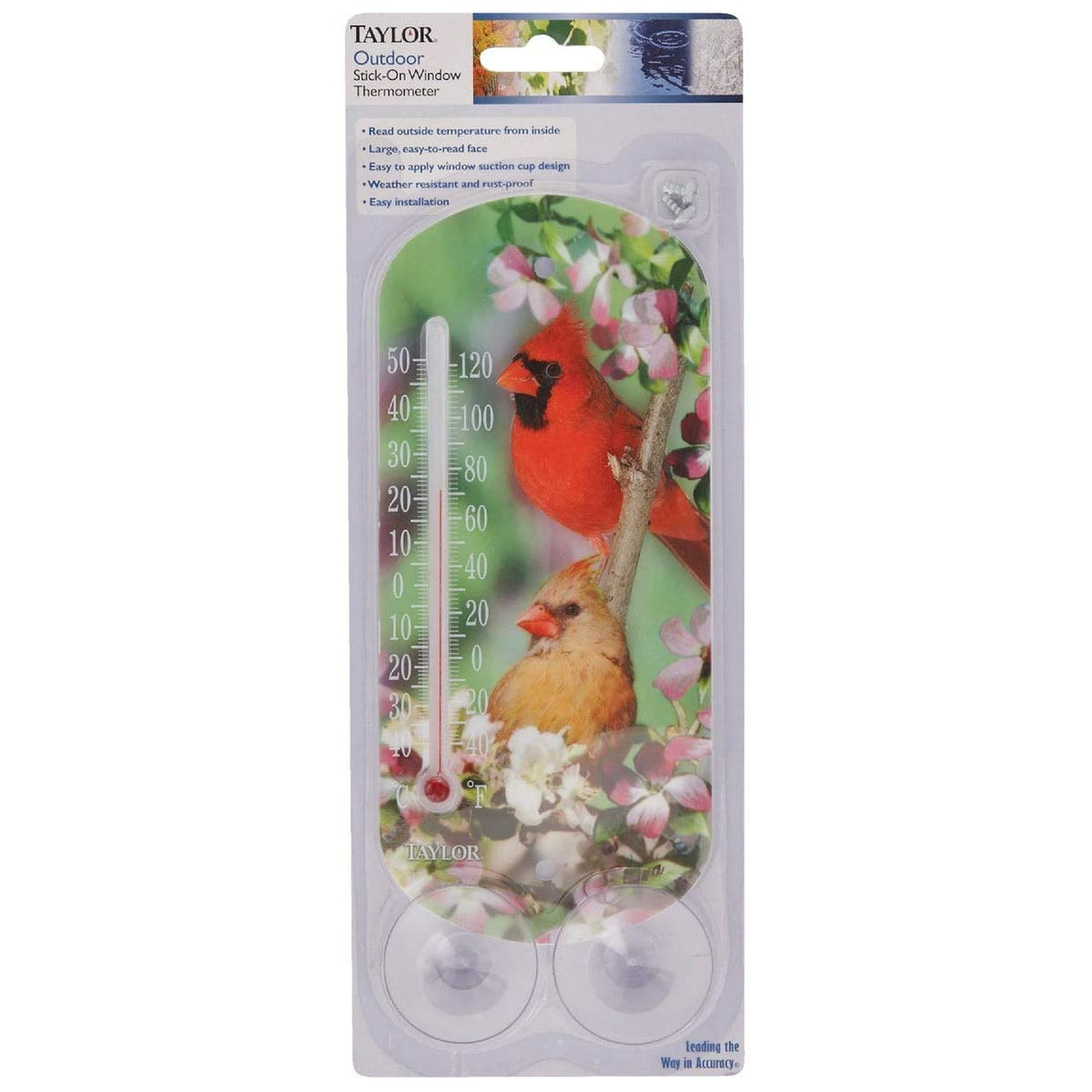 Taylor 5204 Cardinal Decorative Window View Tube Thermometer, -40 to 120 deg F