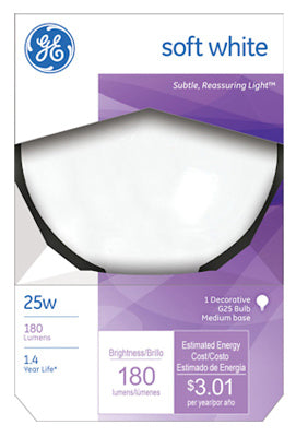 GE Lighting 12982 Decorative G25 Globe Light Bulb, 25-Watt, Soft White