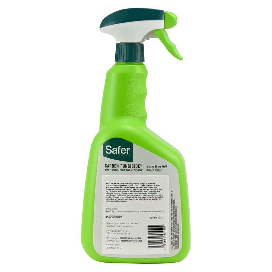 Safer 5450 Multi-Purpose Garden Fungicide, Ready to Use, 32 Oz