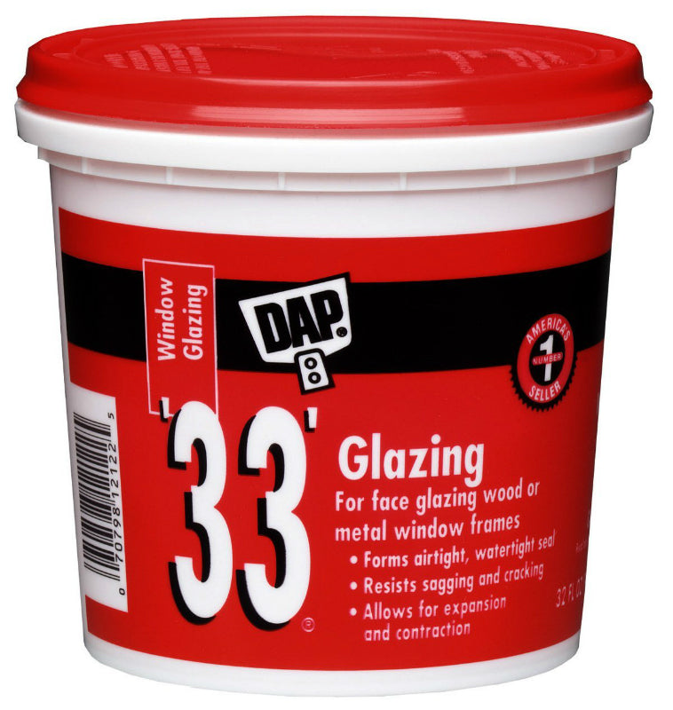 Dap® 12122 Glazing Compound, 1 Qt, White, #33