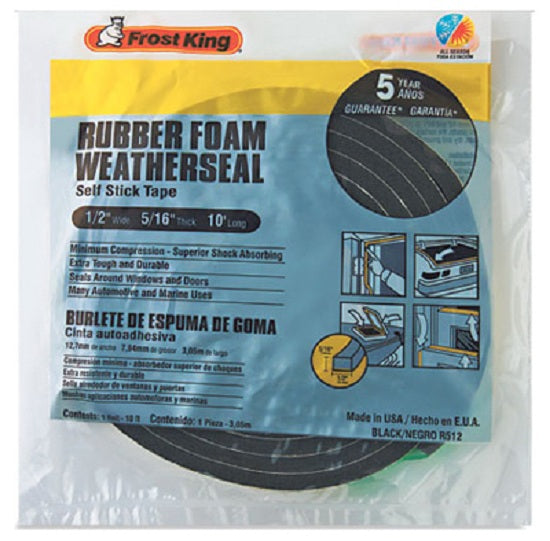 Frost King R512H Premium Sponge Rubber Weather-Strip Tape, 1/2" x 5/16", Black