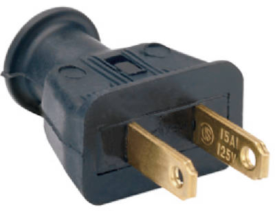 Pass & Seymour Rubber Construction Plug, 15A, 125V, Black