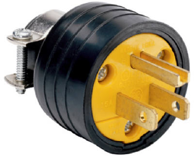 Pass & Seymour Residential Heavy Duty Rubber Construction Plug, 15A, 125V, Black