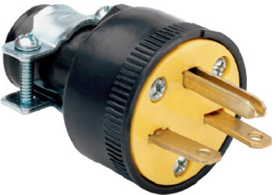 Pass & Seymour Heavy Duty Rubber Construction Plug, 15A, Black