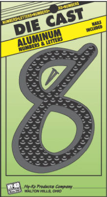 Hy-Ko DC-5/8 Die Cast Aluminum Number 8 Sign with Nails, 4-1/2", Black