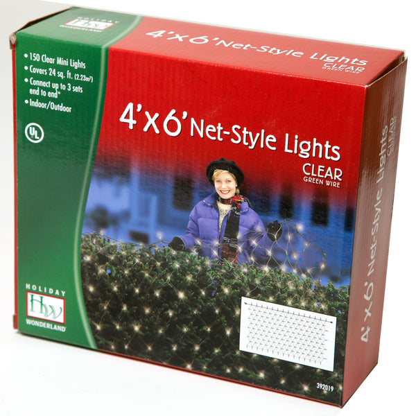 Holiday Wonderland® 48950-88 Christmas Net-Style 150-Light Set, 4' x 6', Clear