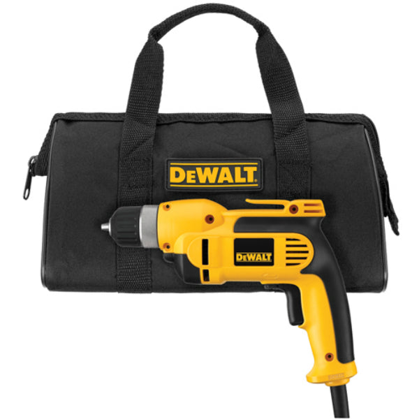 DeWalt® DWD110K Heavy Duty VSR Pistol Grip Drill Kit with Keyless Chuck, 3/8", 8.0A