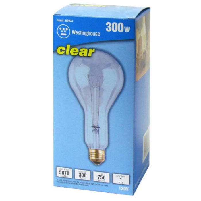 Westinghouse 03974 Standard Base PS30 Household Light Bulb, 300W, 120V, Clear