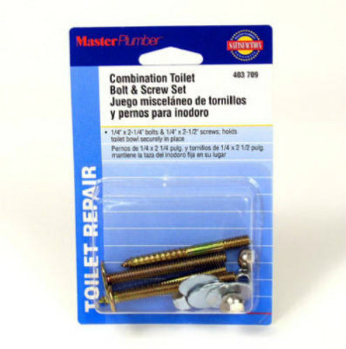 Master Plumber 403709 Combination Toilet Bolt & Screw Set, Brass Plated