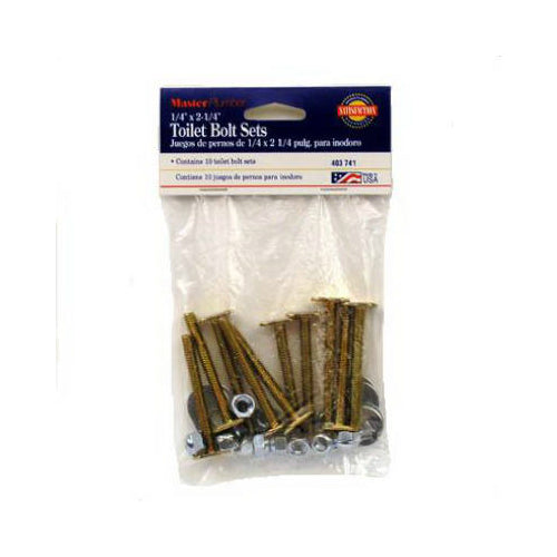 Master Plumber 403741 Brass Toilet Bolt, 1/4" x 2-1/4", 10-Pack