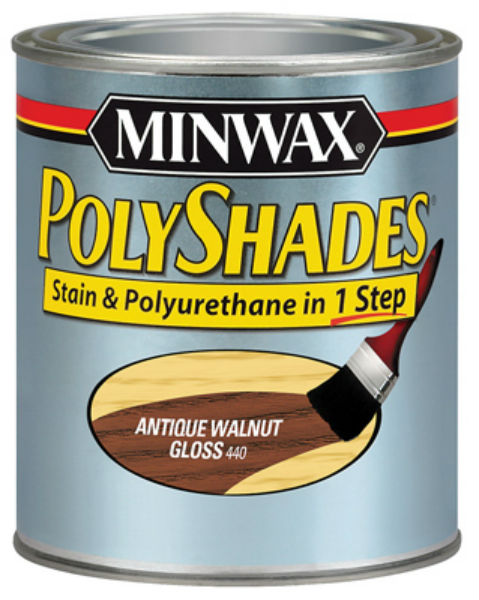 Minwax® 214404444 PolyShades® Stain/Polyurethane Gloss Finish, Antique Walnut, 1/2 Pt