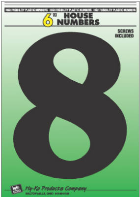 Hy-Ko 30208 Plastic House Number 8 Sign with Screws, 6", Black