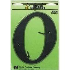 Hy-Ko 30210 Plastic House Number 0 Sign with Screws, 6", Black