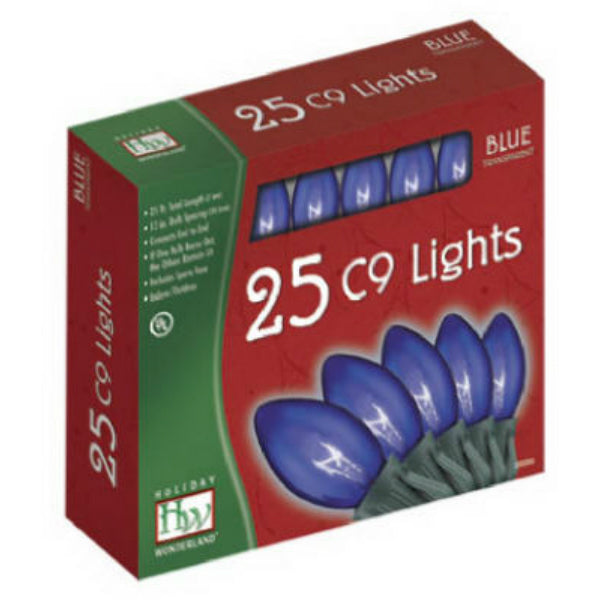 Holiday Wonderland 925B-88 Christmas C9 Transparent 25-Light Set, 25', Blue
