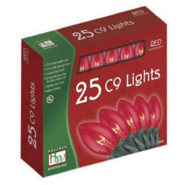 Holiday Wonderland 925R-88 Christmas C9 Transparent 25-Light Set, 25', Red