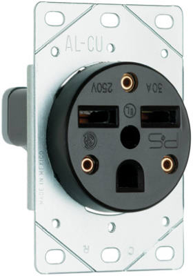 Pass & Seymour Straight Blade Receptacle, 30A, 250V, Black