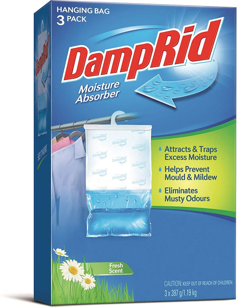 Damp Rid FG83K Hanging Moisture Absorber, Fresh Scent, 14 Oz, 3-Pack