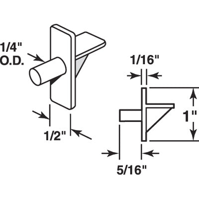 Slide-Co 242400 Plastic Shelf Support Peg, 1/4" Dia, White, 12-Pack