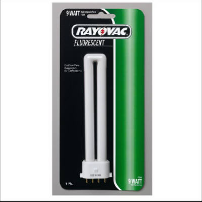 Rayovac F9W-1D Fluorescent Flashlight Bulb, 60 volt, 9 Watts, White