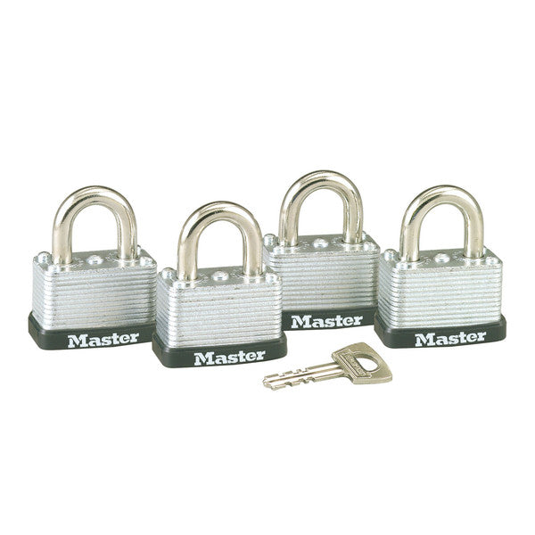Master Lock 3009D Warded Steel Laminated Padlock, 1-1/2", 4-Pack