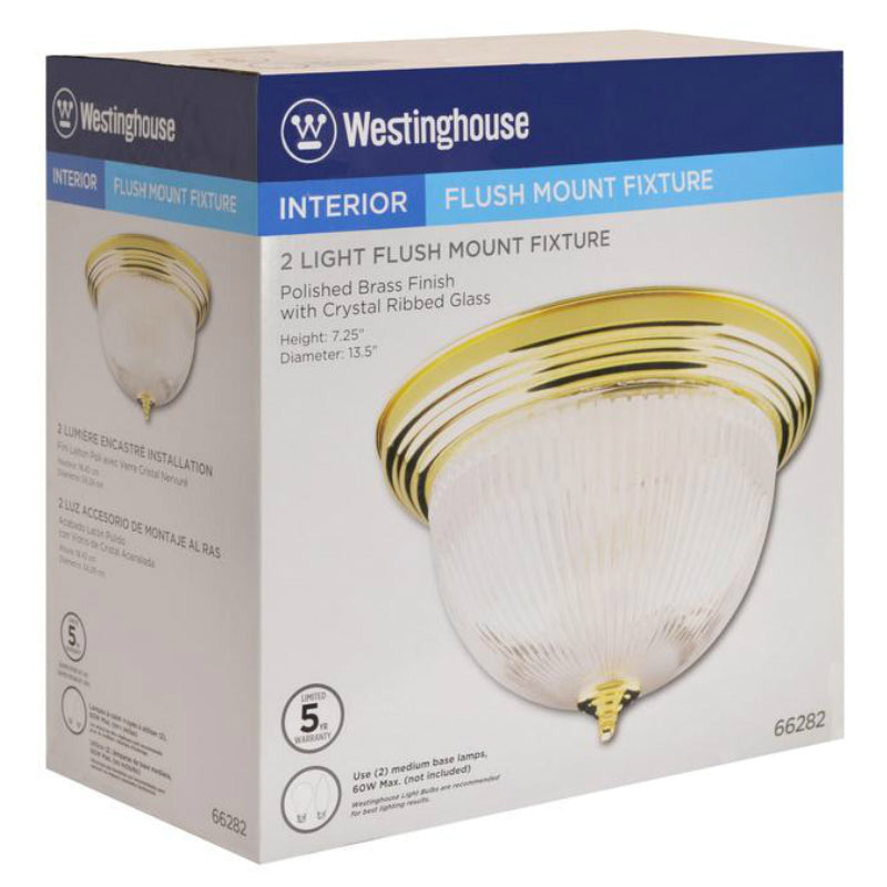 Westinghouse 66282 Interior 2-Light Flush-Mount Ceiling Fixture, Polished Brass