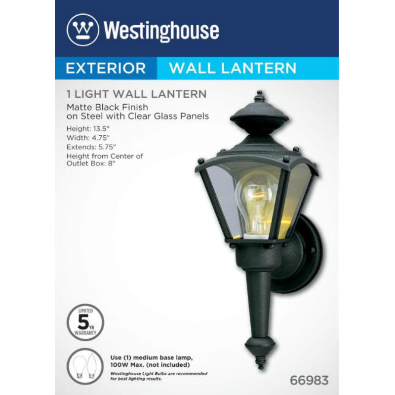 Westinghouse 66983 Single-Light Exterior Wall Coach Lantern, Matte Black Finish