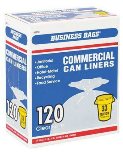 Berry Plastics 618632 Large Institutional Trash Bags, 33 Gallon, Clear, 120-Ct