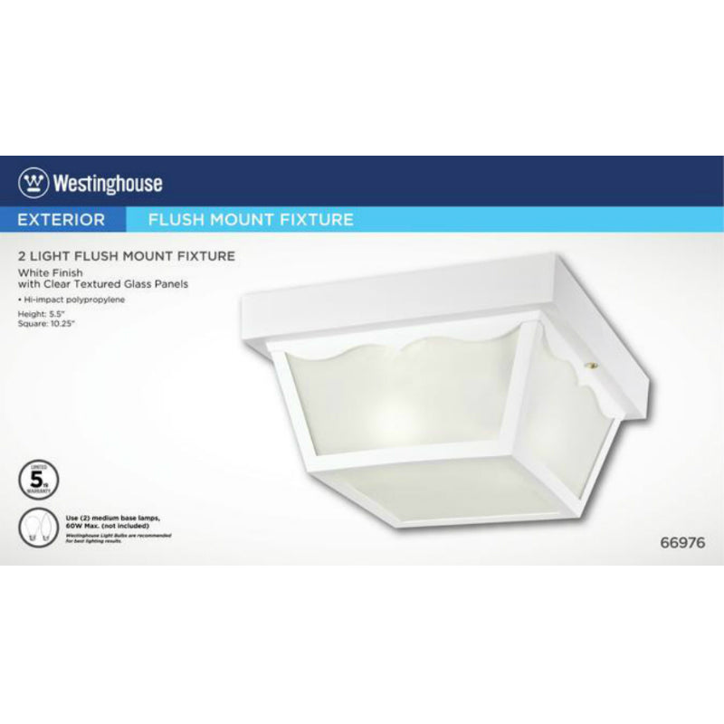 Westinghouse 66976 Two-Light Flush-Mount Outdoor Fixture w/ Glass Panel, White