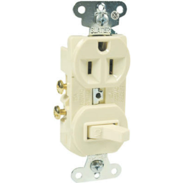 Pass & Seymour 691ICC6 Combination Switch & Outlet, 15A, 125V, Ivory