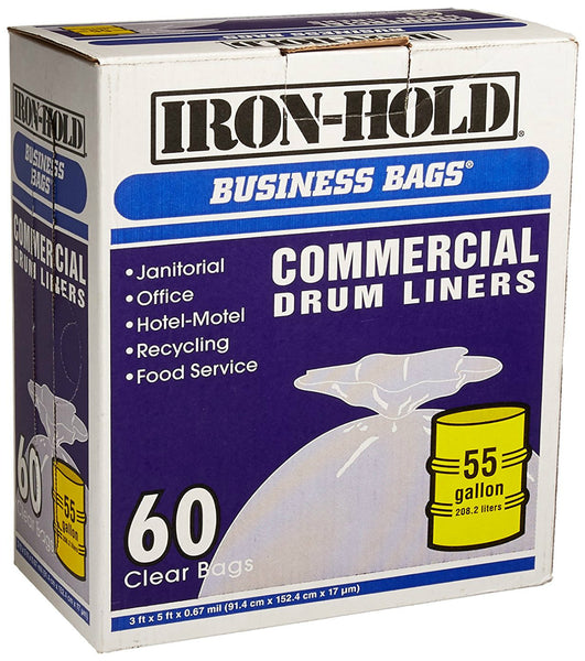 Berry Plastics 618644 Institutional Drum Liner, 55 Gallon, Clear, 60-Count