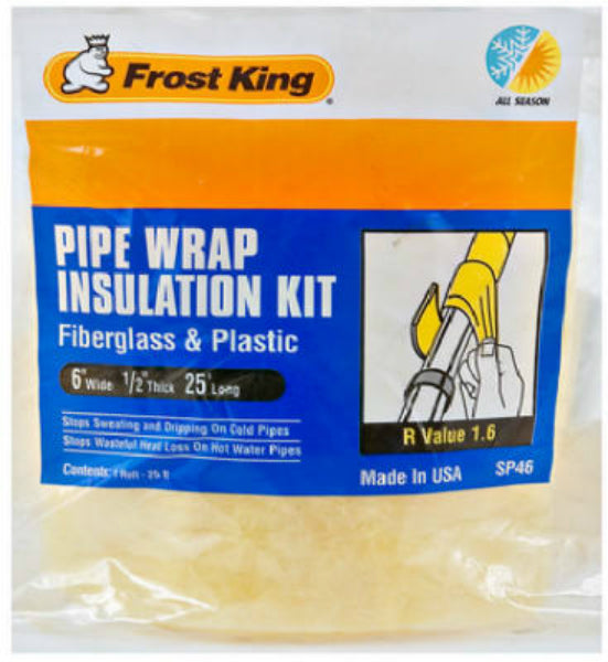 Frost King® SP46 Fiberglass & Plastic Pipe Wrap Insulation Kit, 6"x1/2"x25'