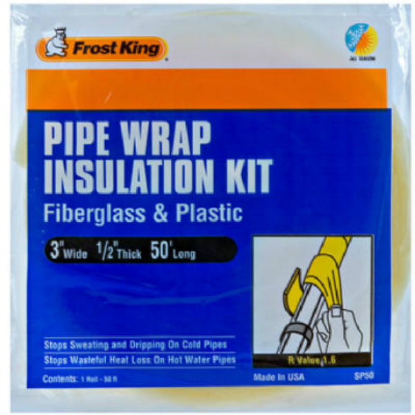 Frost King SP50 Fiberglass & Plastic Pipe Wrap Insulation Kit, 3"x1/2"x50'